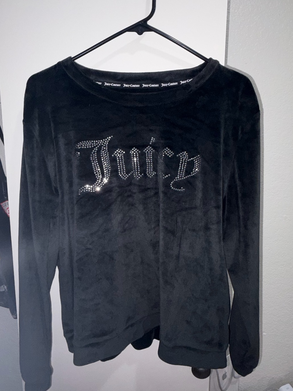 Juicy Couture Black Velour Rhinestone Logo Pullover